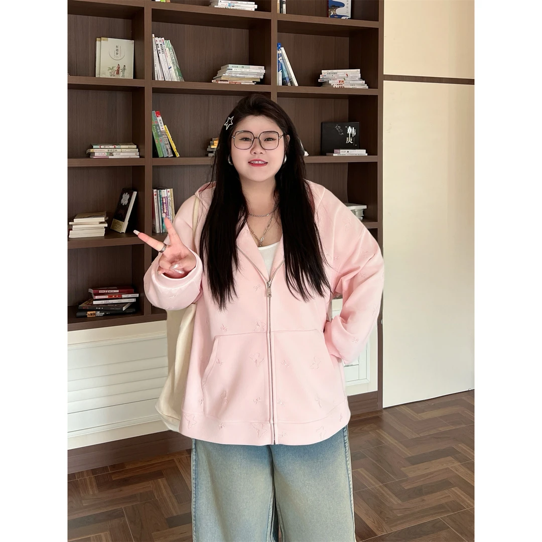 花契“光州软风”大码女装秋季百搭200斤胖mm时尚卫衣外套8995-X