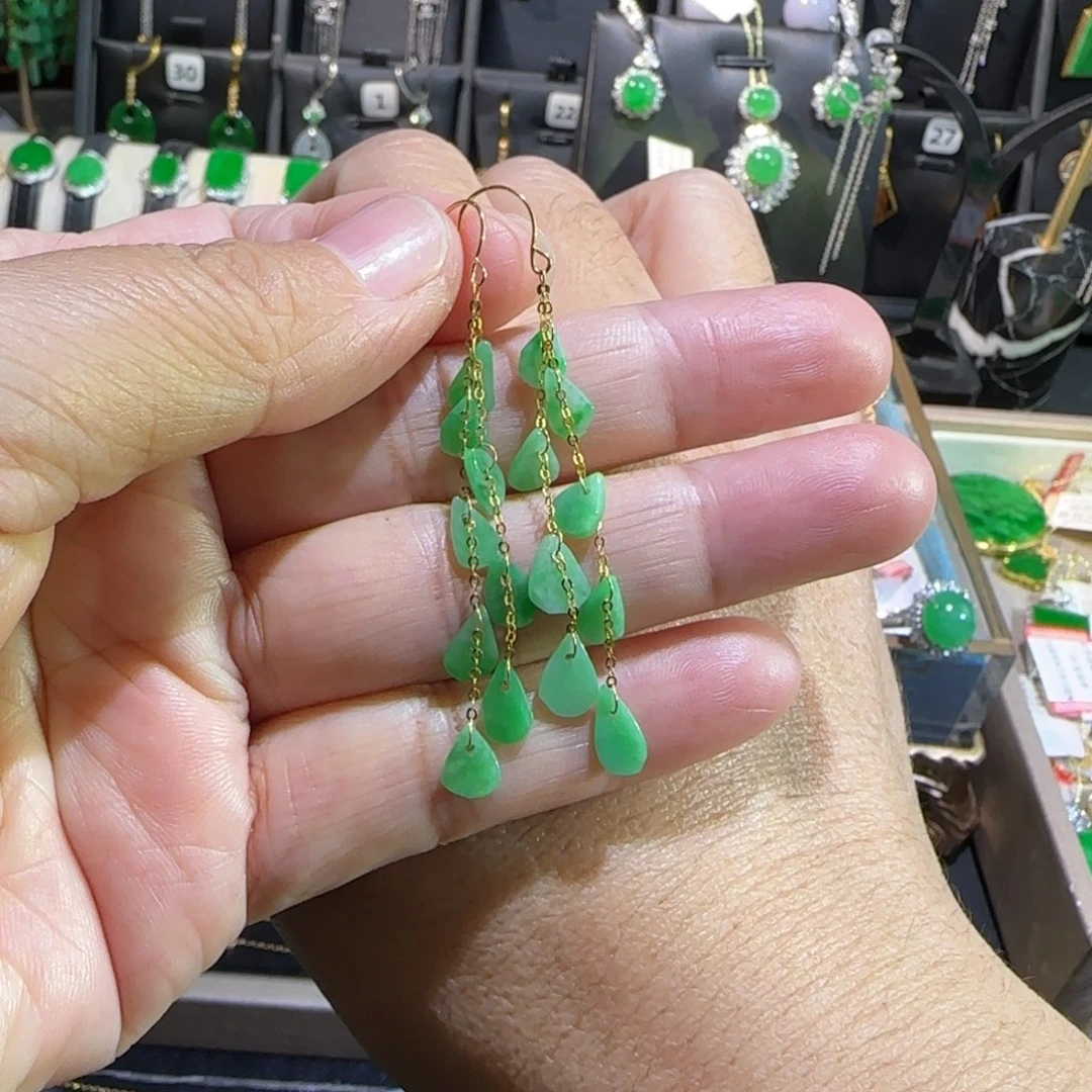 翡翠18K金镶嵌颈饰耳钩