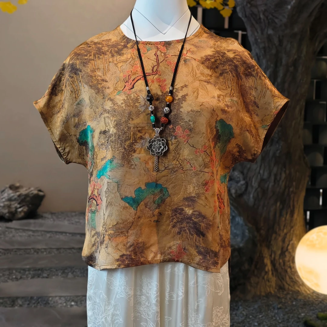 【坤灵】夏季2025新款上衣小衫新中式女装圆领国风短袖T恤