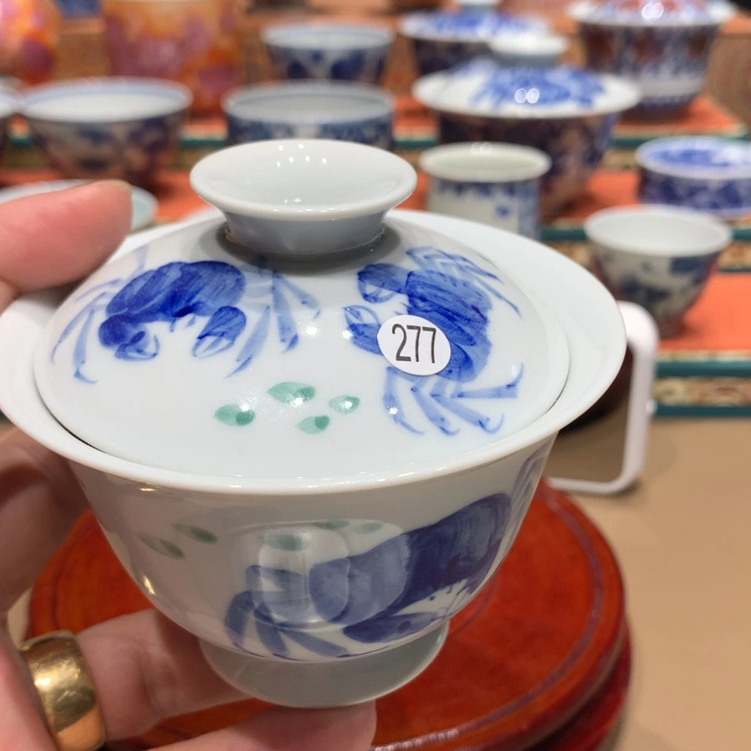 盘想***乐277青花螃蟹盖碗一只zj101