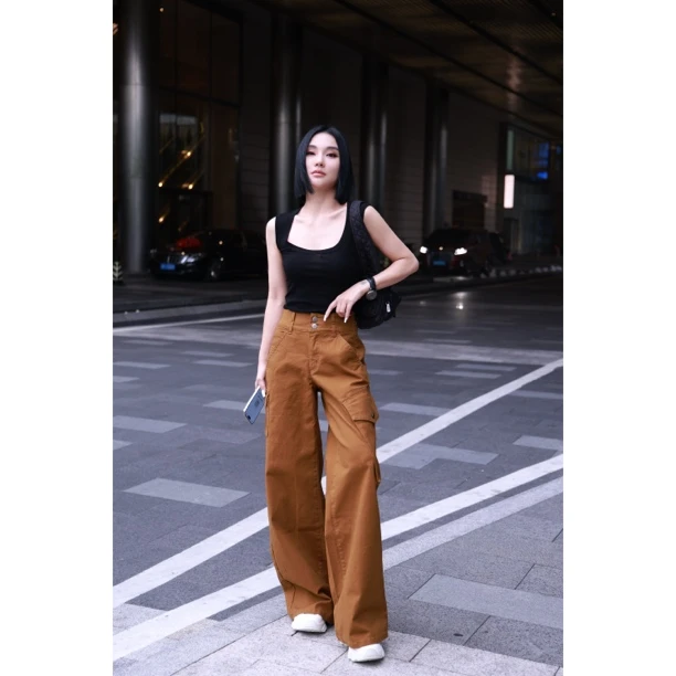 【妙妙精选】HUANGNAJI时尚气质休闲设计感高腰工装裤Z028