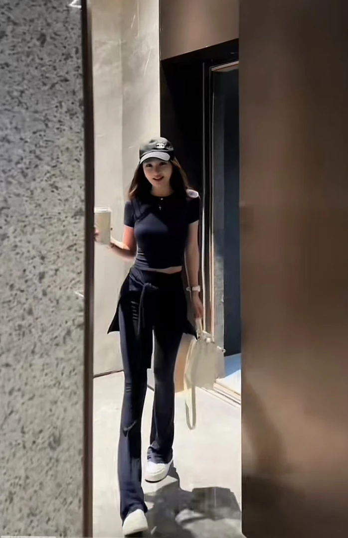 PP福利【露丝腿精】正肩圆领系腰假两件显瘦百搭垂裤套装#PP0105TZ