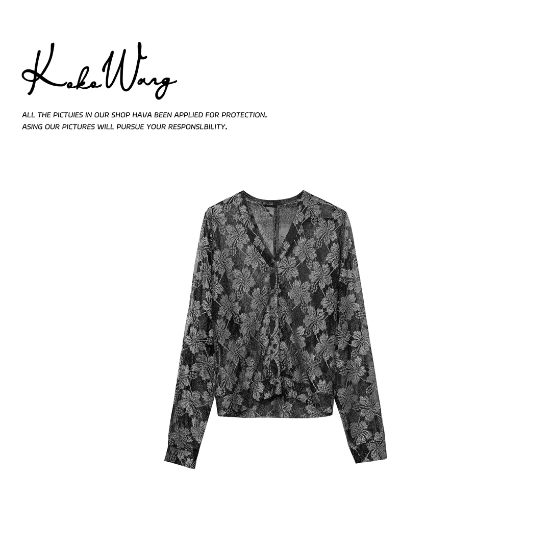 KOKOWANG设计师半透提花小防晒纸片人开衫上衣502445D05W41