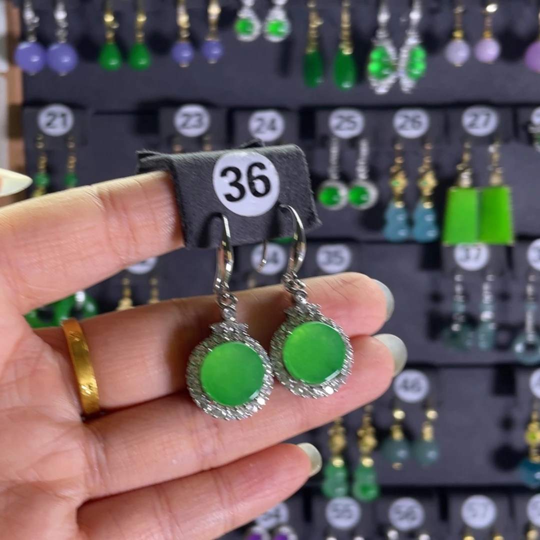 银S925镶嵌翡翠耳饰36