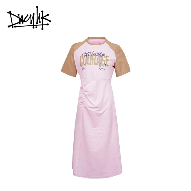 DNCY201/862时尚休闲女士夏季印花圆领字母拼色连衣裙DA32230051