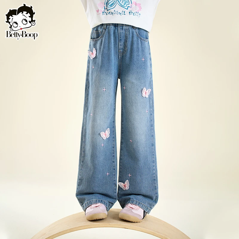 贝蒂女童秋装立体蝴蝶阔腿牛仔裤2025年春秋季中大童长裤子25445