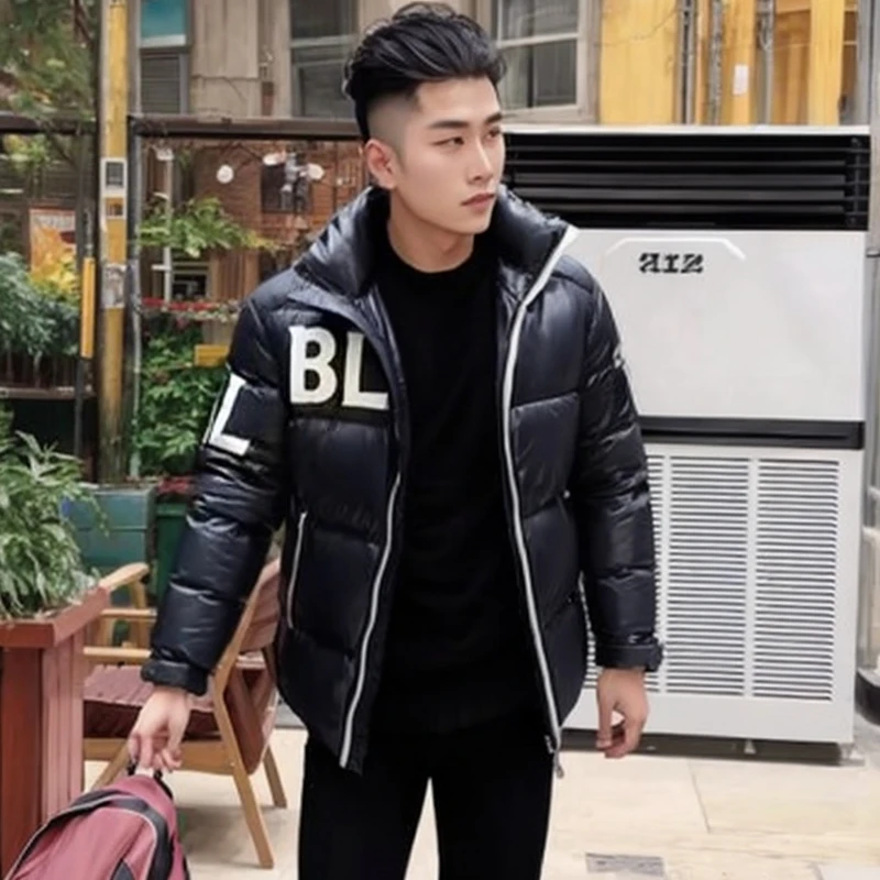 冬季潮牌立领羽绒棉服男士时尚印花保暖夹克高级百搭短款休闲外套