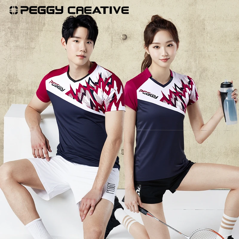 韩国佩极羽毛球服新款男女款短袖速干波浪纹透气运动T恤