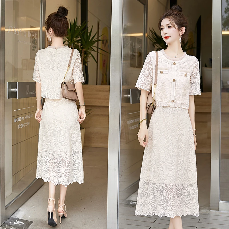 法式小香风蕾丝套装女2025年夏季新款高级感气质名媛半身裙两件套