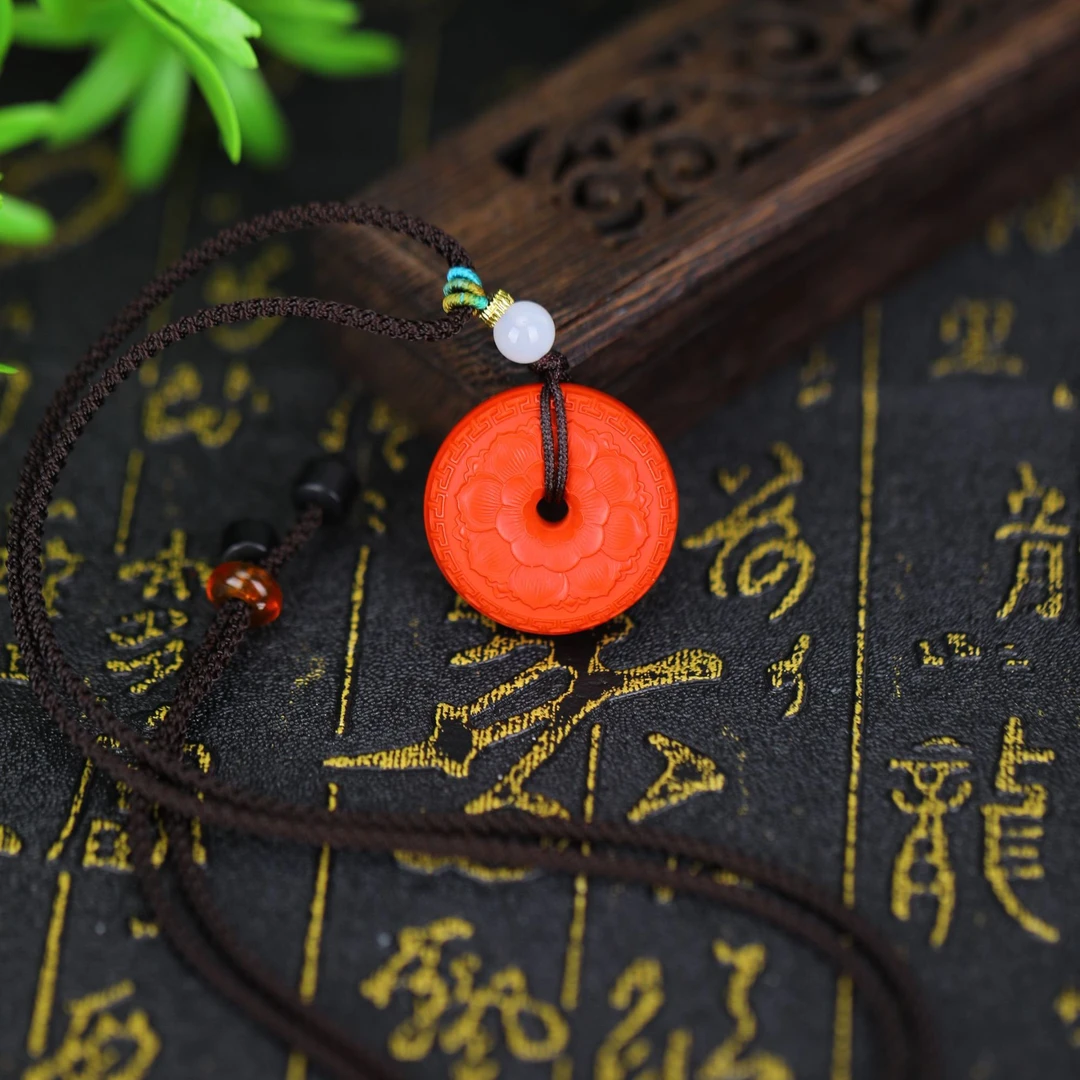 含辰砂工艺品【星光村小飞BF0912】含辰砂工艺品朱砂平安扣吊坠