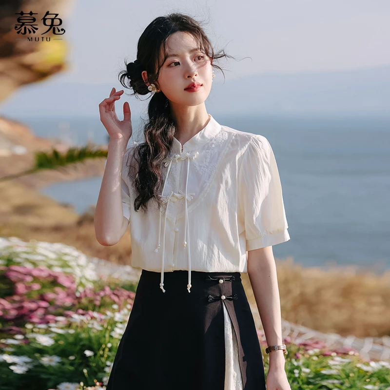 【小铃铛】TU16919新中式国风立领衬衫气质设计感小众泡泡袖上衣