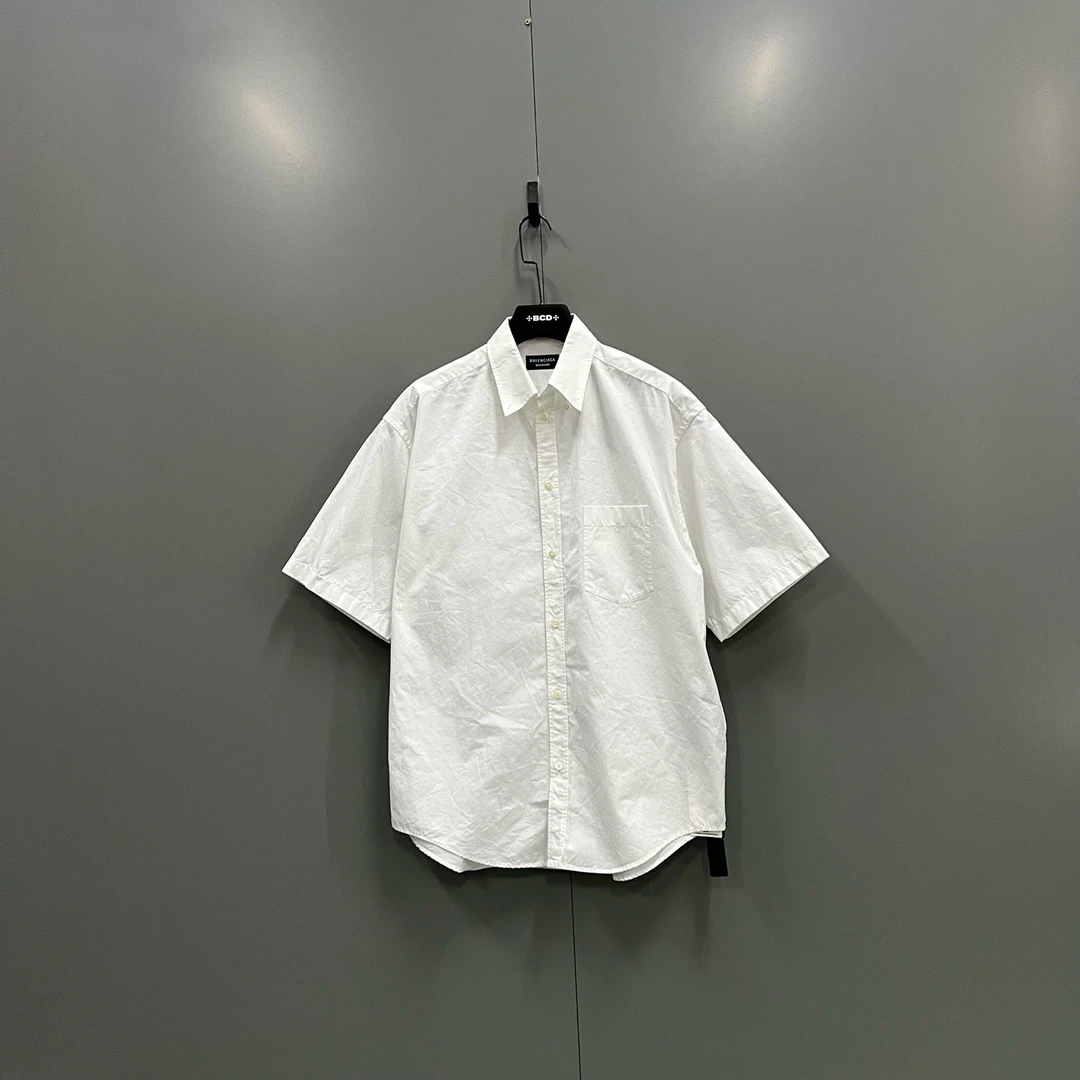 99新 Balenciaga/巴黎世家 c806 206470 白色印花短袖衬衫 37码