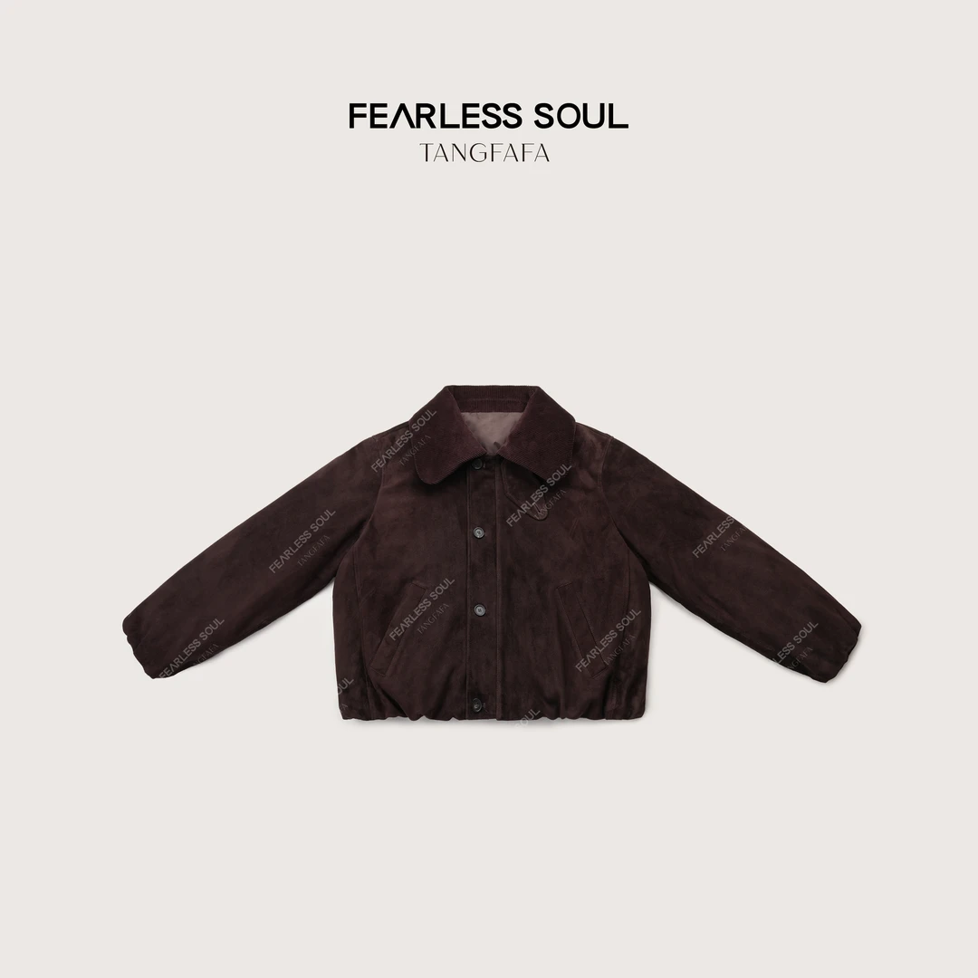 唐发发TFF 美式复古进口反绒羊皮灯芯绒翻领鹅绒服 825FN841 =