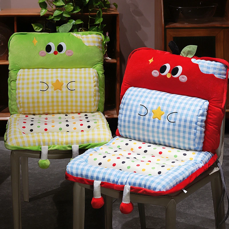 可爱大眼苹果连体坐垫毛绒腰靠护腰支撑椅子坐垫学生宿舍送礼加厚