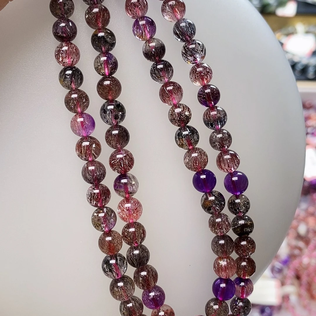 未镶嵌手链水晶6.7黑加仑超七多圈H600