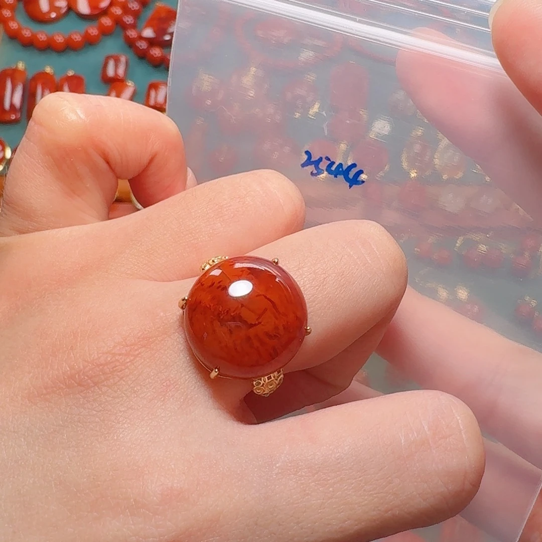 南红玛瑙银S925镶嵌戒指