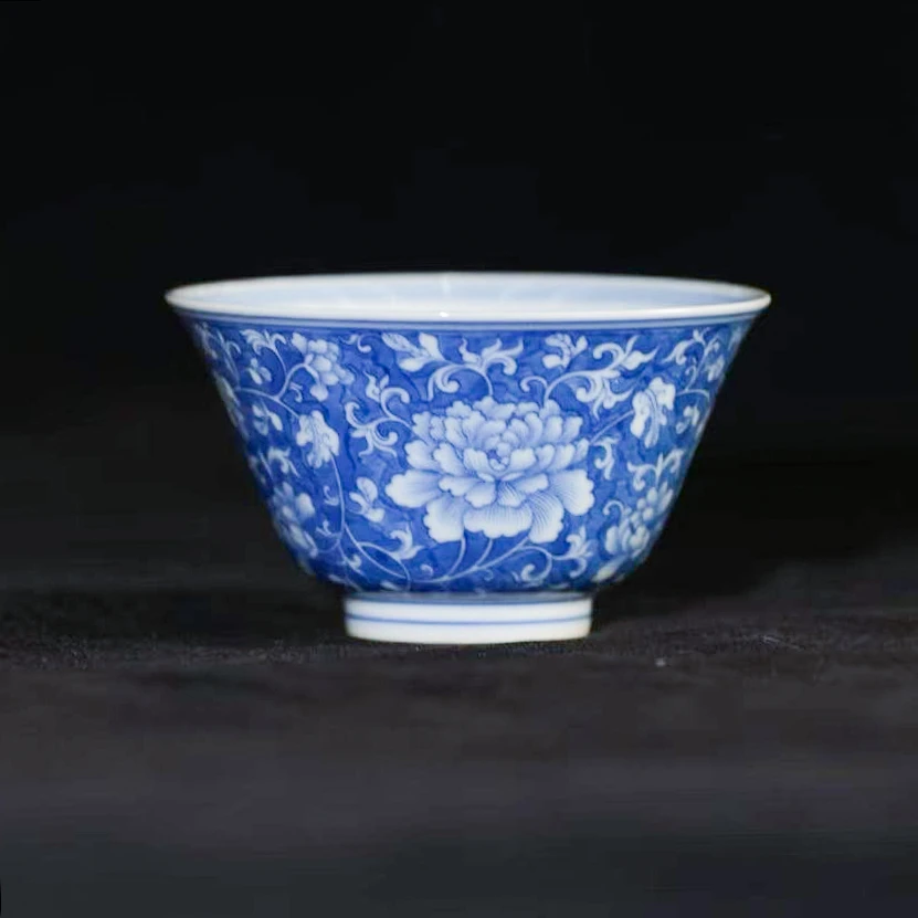 刘建锋窑  地皮缠枝花卉撇口杯  手工高档家用喝茶饮茶