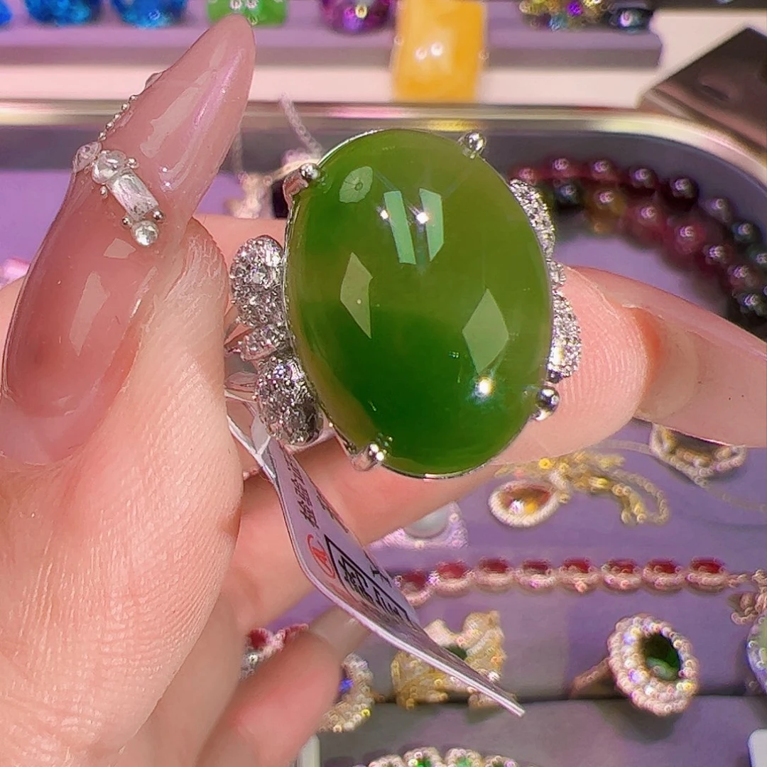 和田玉戒指银S925镶嵌