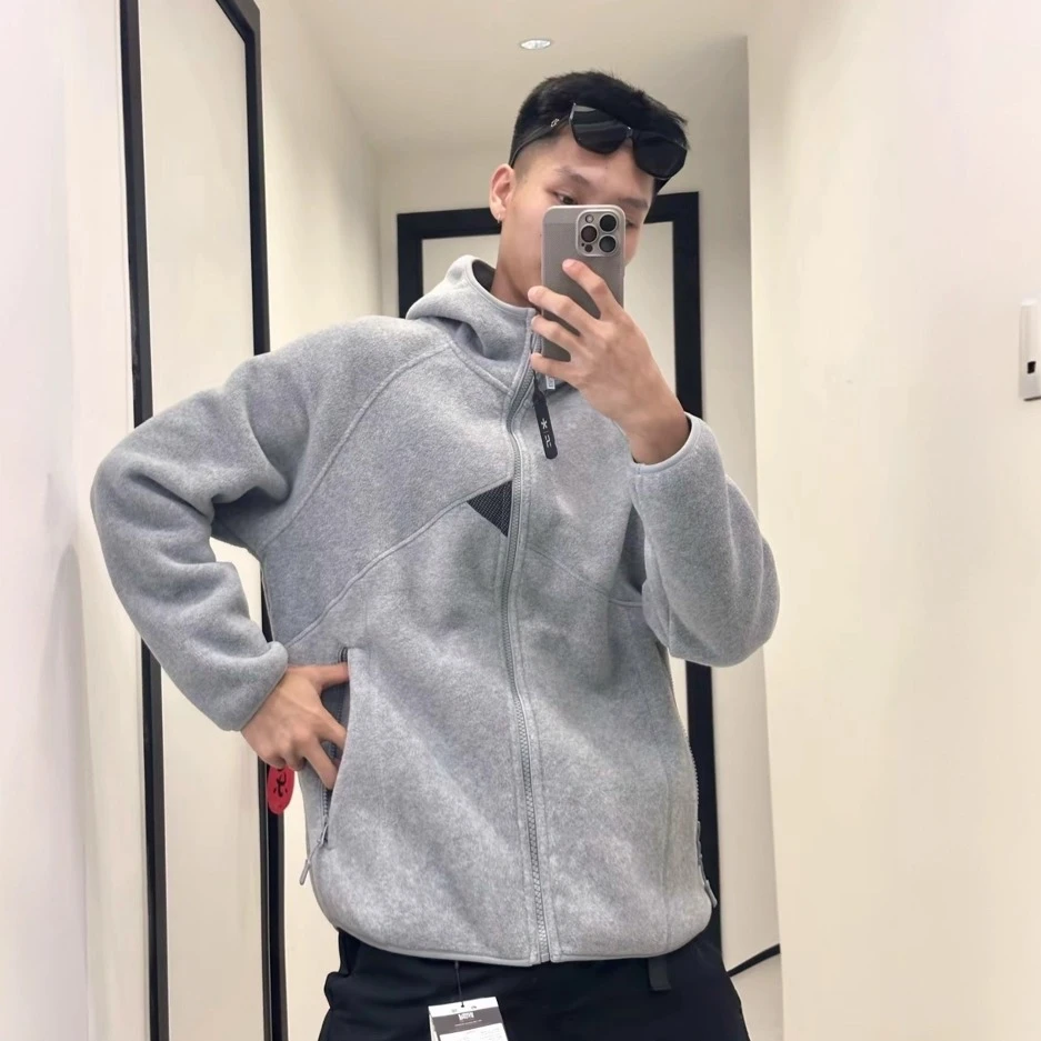 秋冬爆款双面摇粒绒连帽外套男高档时尚户外宽松休闲保暖情侣夹克