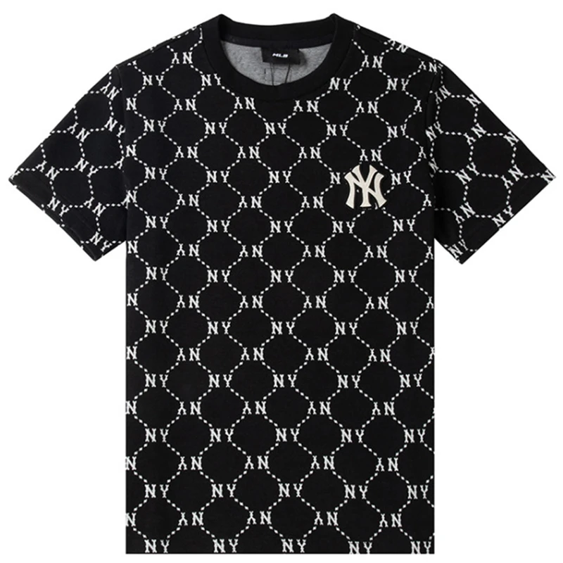 MLB情侣短袖男女NY复古老花满标圆领休闲运动T恤3ATSM0143-