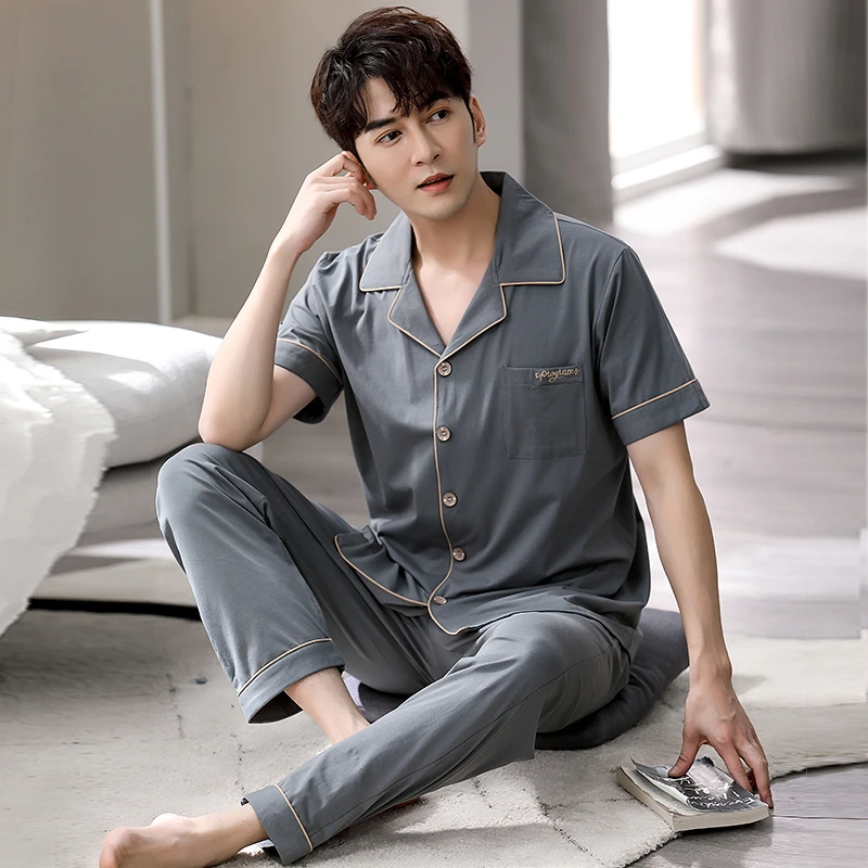 中老年睡衣男夏季纯棉短袖长裤薄款夏天爸爸全棉套装2025年家居服