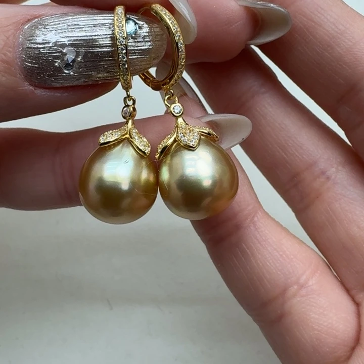 海水珍珠耳饰银S925镶嵌