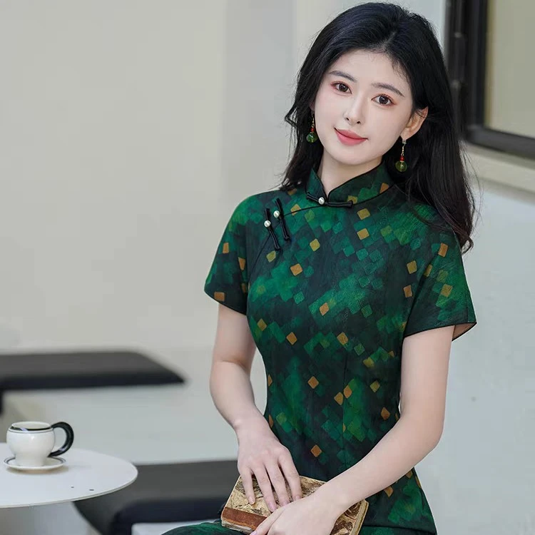 9255-老上海旗袍新款2025夏季民国风复古气质修身改良连衣裙女款