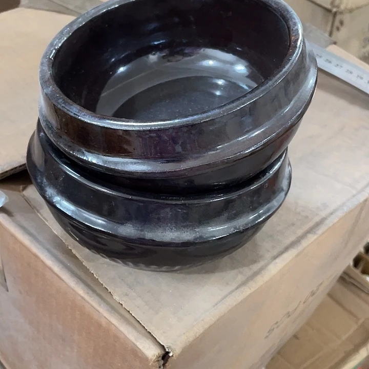 瓷片黑釉粗瓷小砂锅一对 口径14.5厘米