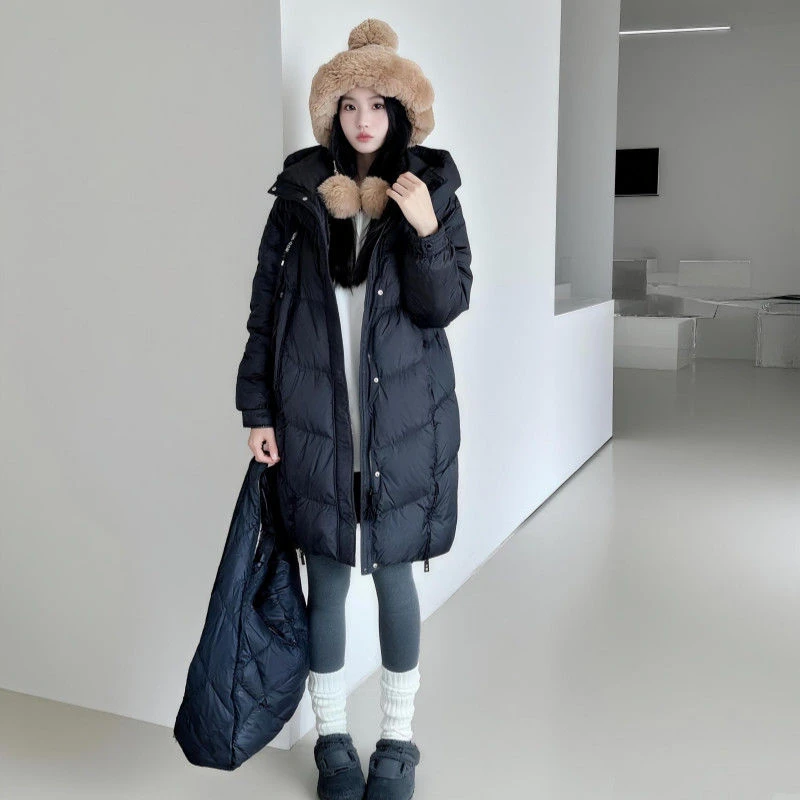 并蒂莲长款羽绒服女款冬季反季新款防风爆款休闲百搭加厚保暖外套