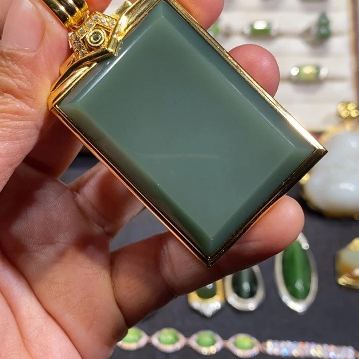 和田玉（碧玉）银S925镶嵌颈饰