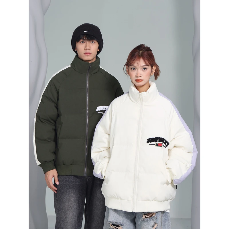 JUMPNEXT国潮牌欧美高街男女冬季加厚毛巾绣撞色拼接袖面包服棉服