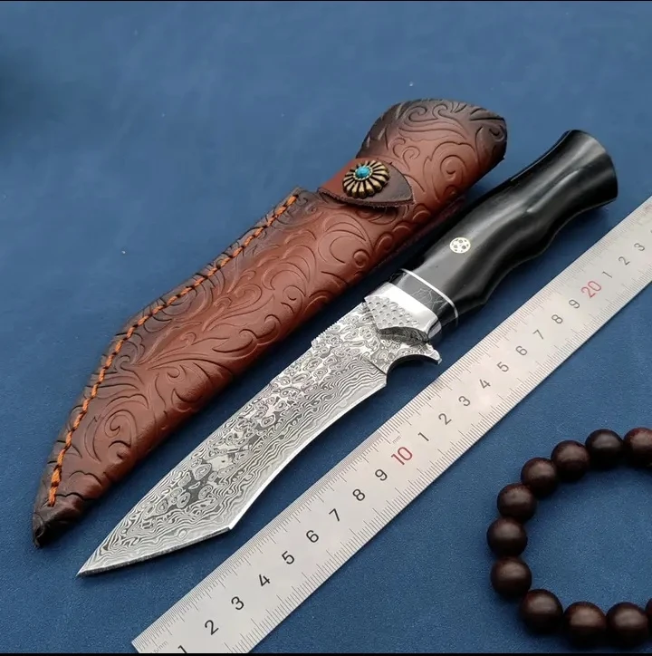 大马士革锋利直刀高硬度夹VG10户外多功能便携露营工具