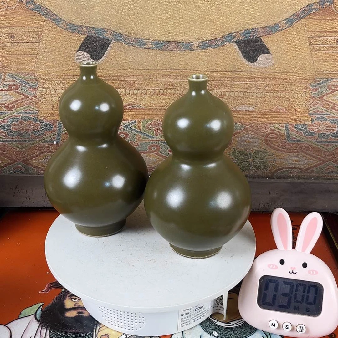 摆件一****己一对宝葫芦摆件茶叶末釉