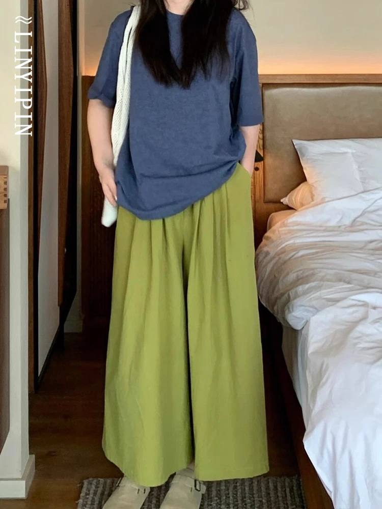 草绿色阔腿裙裤女款夏季胖mm大码遮胯显瘦小个子棉麻九分休闲裤裙