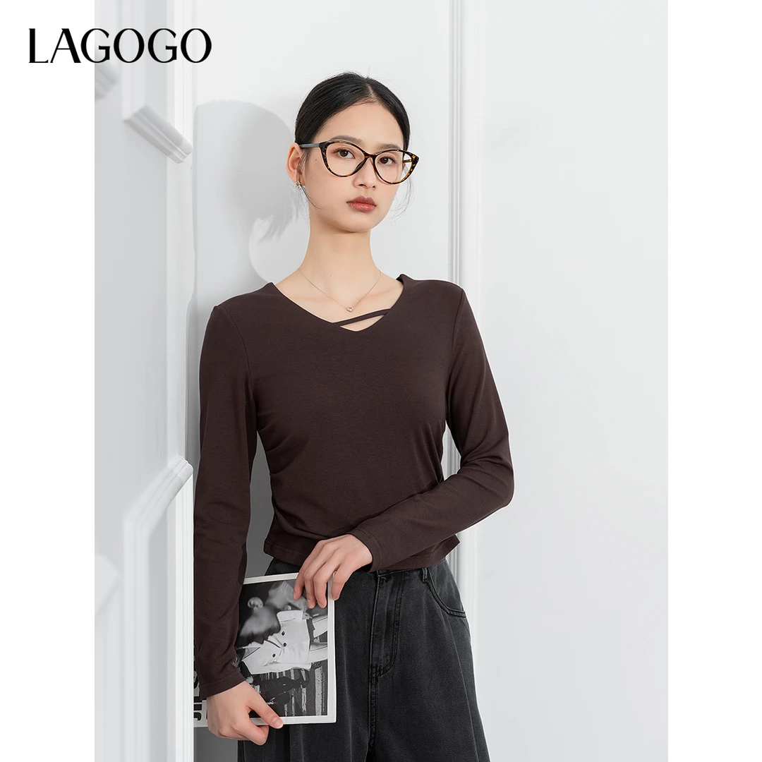 lagogo拉谷谷新款弹力舒适设计感显瘦上衣女NCSS538A13
