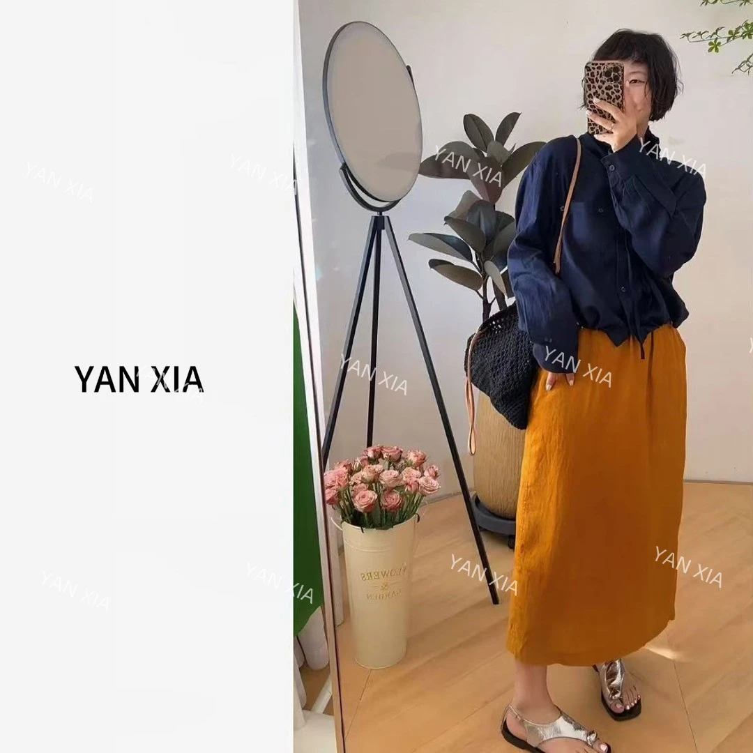 "藏肉款' 100亚麻半身裙 A字版 显瘦文艺风格亚麻裙 W-141