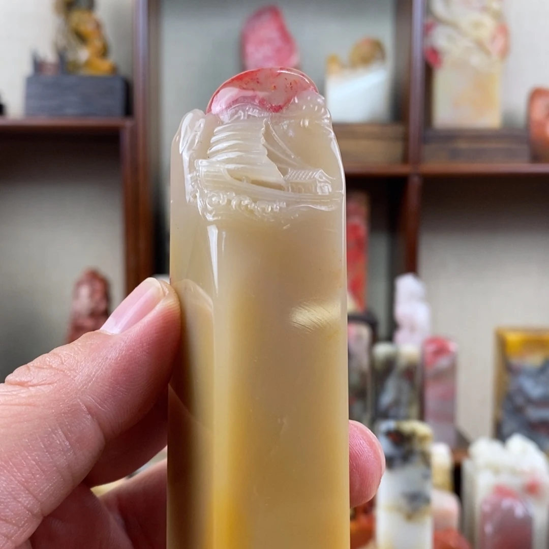 巴林石印石巴林鸡血石手工雕钮章