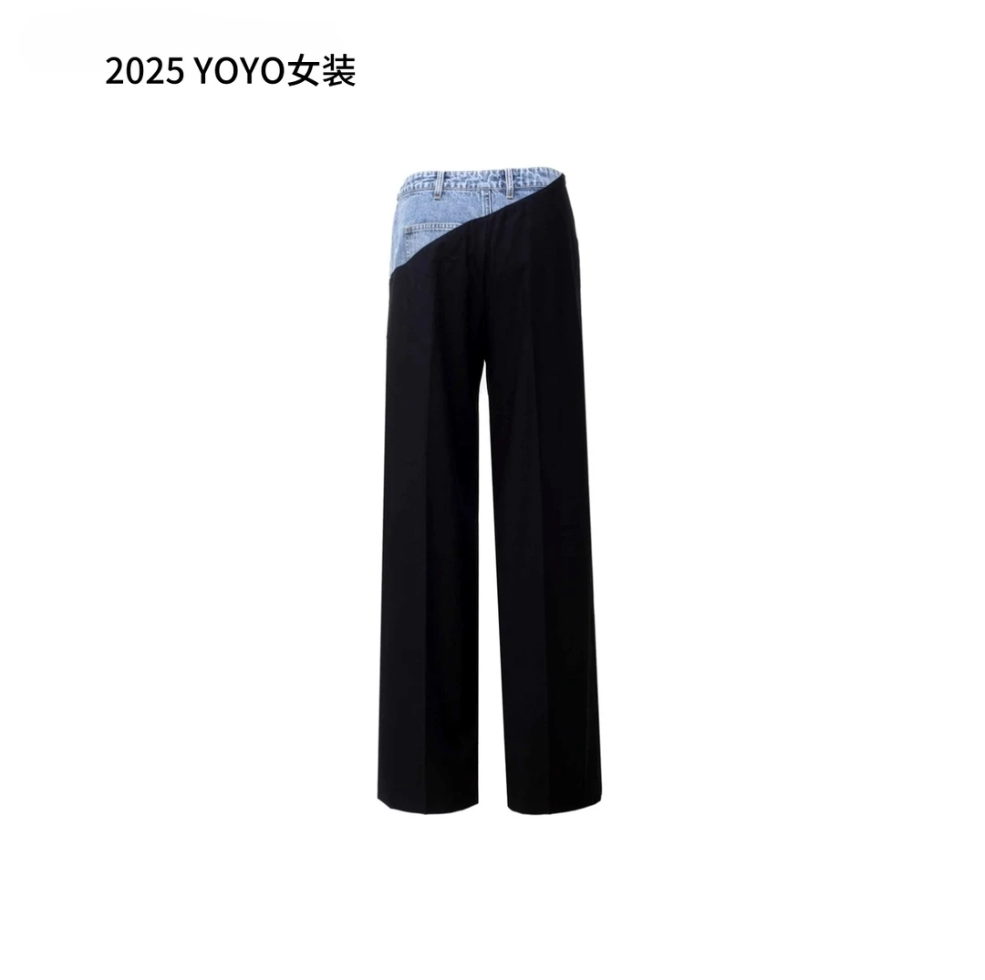 【赵丽颖、张俪同款】25秋拼接休闲高腰直筒裤时尚修身西装裤女