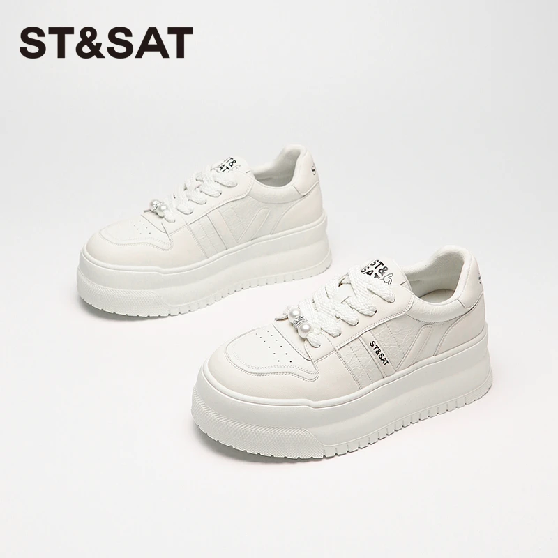 St&Sat/星期六7162时尚休闲鞋高跟增高小白鞋厚底休闲鞋子透气