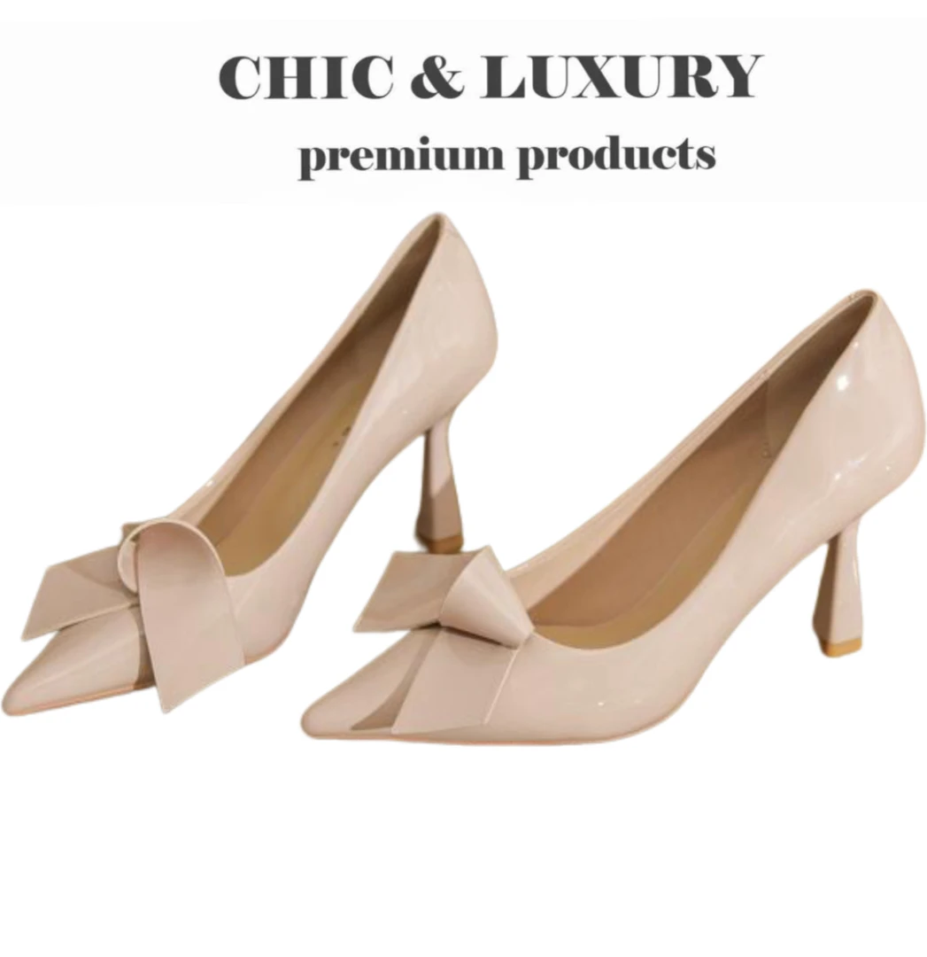 法式蝴蝶结高跟鞋时尚女新款尖头细跟单鞋气质裸色性感浅口百搭