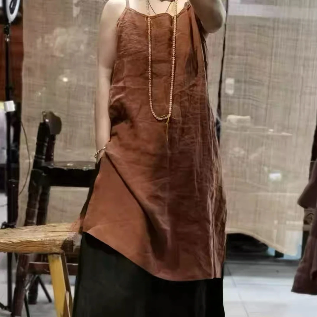 沉香布衣草堂 吊带背心 长吊带 亚麻 自制多色 百搭 打底可单穿