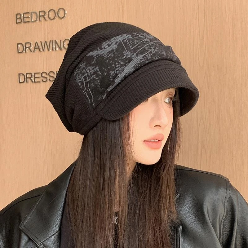 韩版复古秋冬帽子女款大头围显脸小针织宽松毛线帽休闲百搭包头帽