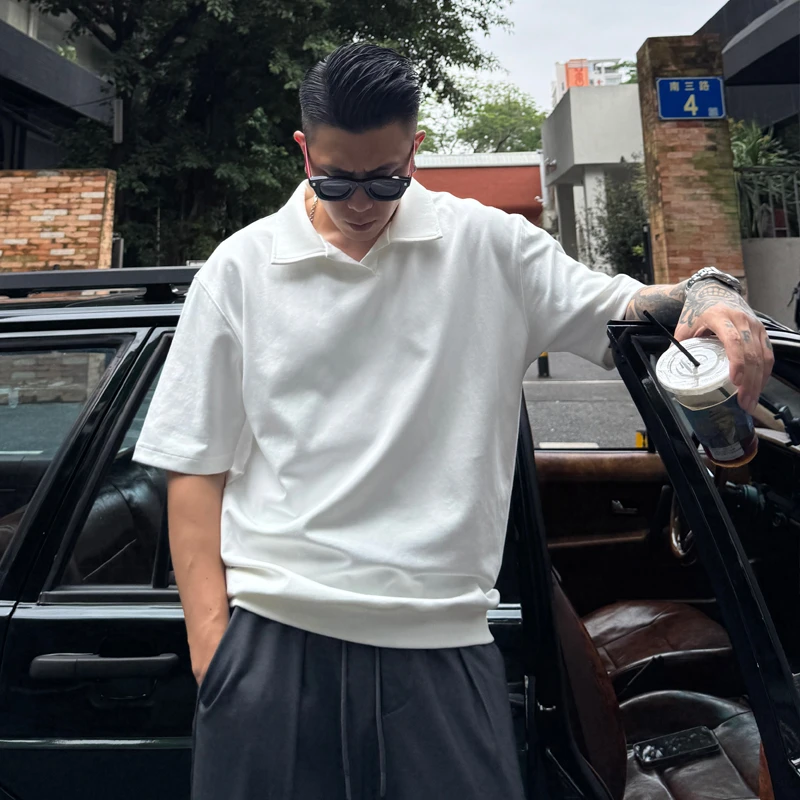 郑郑郑NEIQ老钱风POLO衫复古经典水洗透气简约宽松短袖纯色休闲