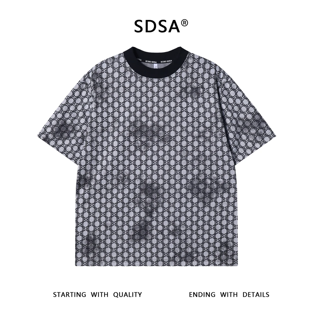 夏季高级感新款美式潮牌扎染满印字母短袖T恤简约舒适百搭上衣