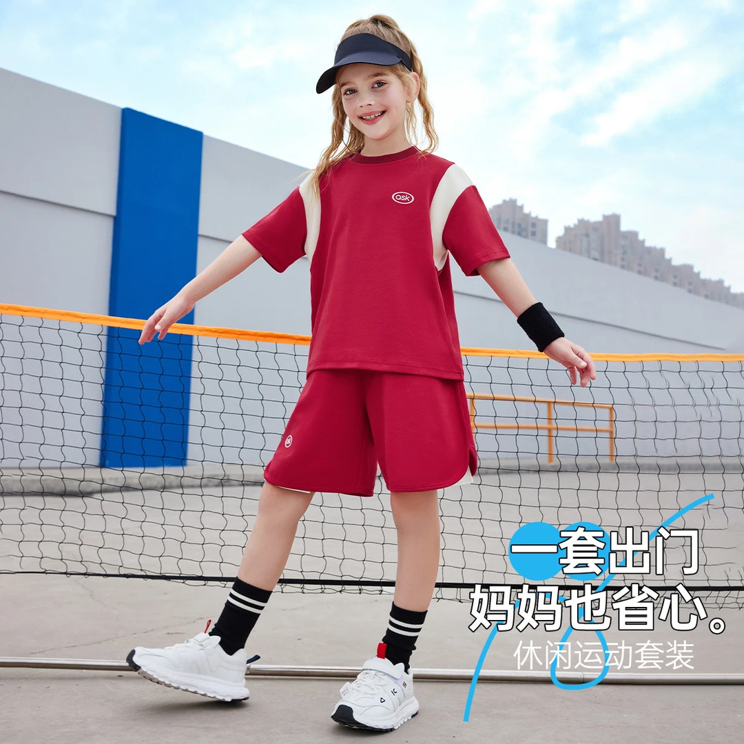 【福利】男女童套装夏季短袖T恤休闲运动跑步短裤两件套网球服2025