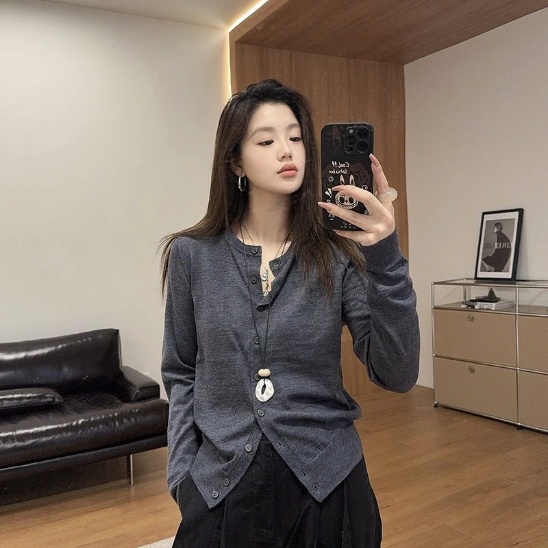 【张满意】美丽诺羊毛针织开衫打底女纯色休闲宽松慵懒毛衣  L6228
