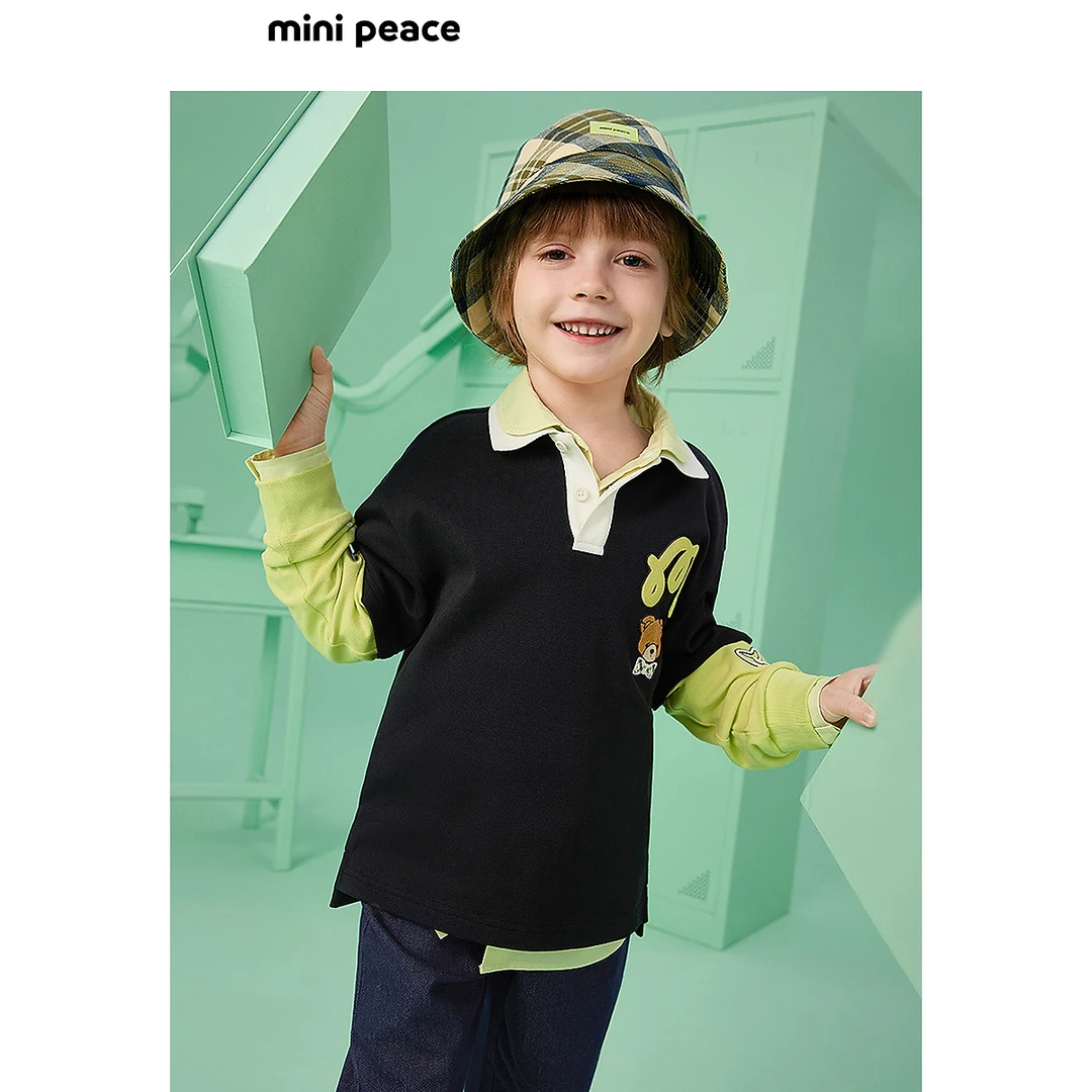 【专柜同款】MINIPEACE太平鸟童装男童POLO衫儿童长袖T恤翻领拼色