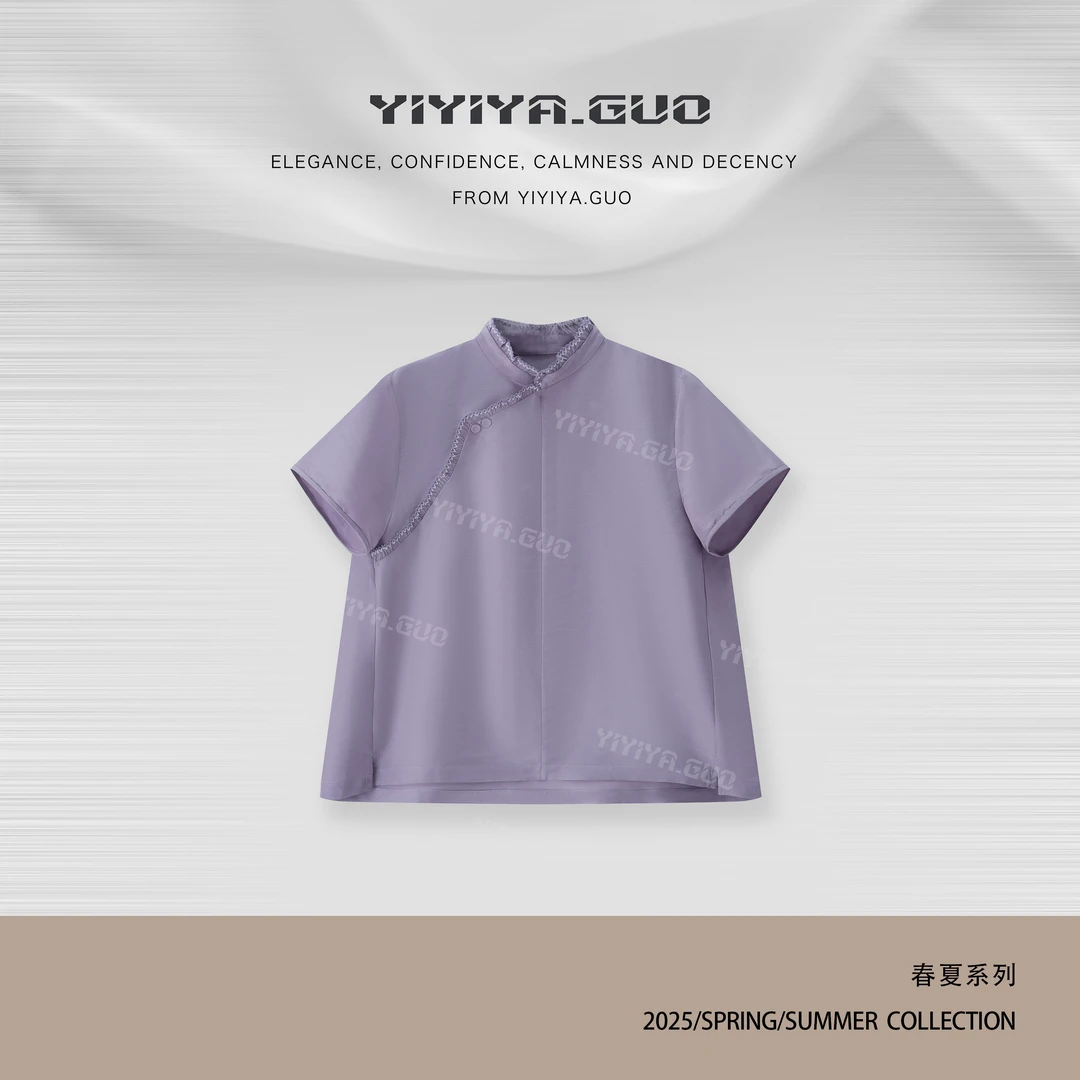 yiyiya.Guo艺艺吖【双宫绸·挽香玉】花边立领短袖上衣1173SS52