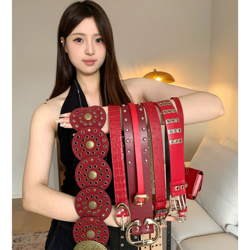 高级感红色腰带女波西米亚配裙子牛仔裤带显瘦百搭腰封百搭皮带潮