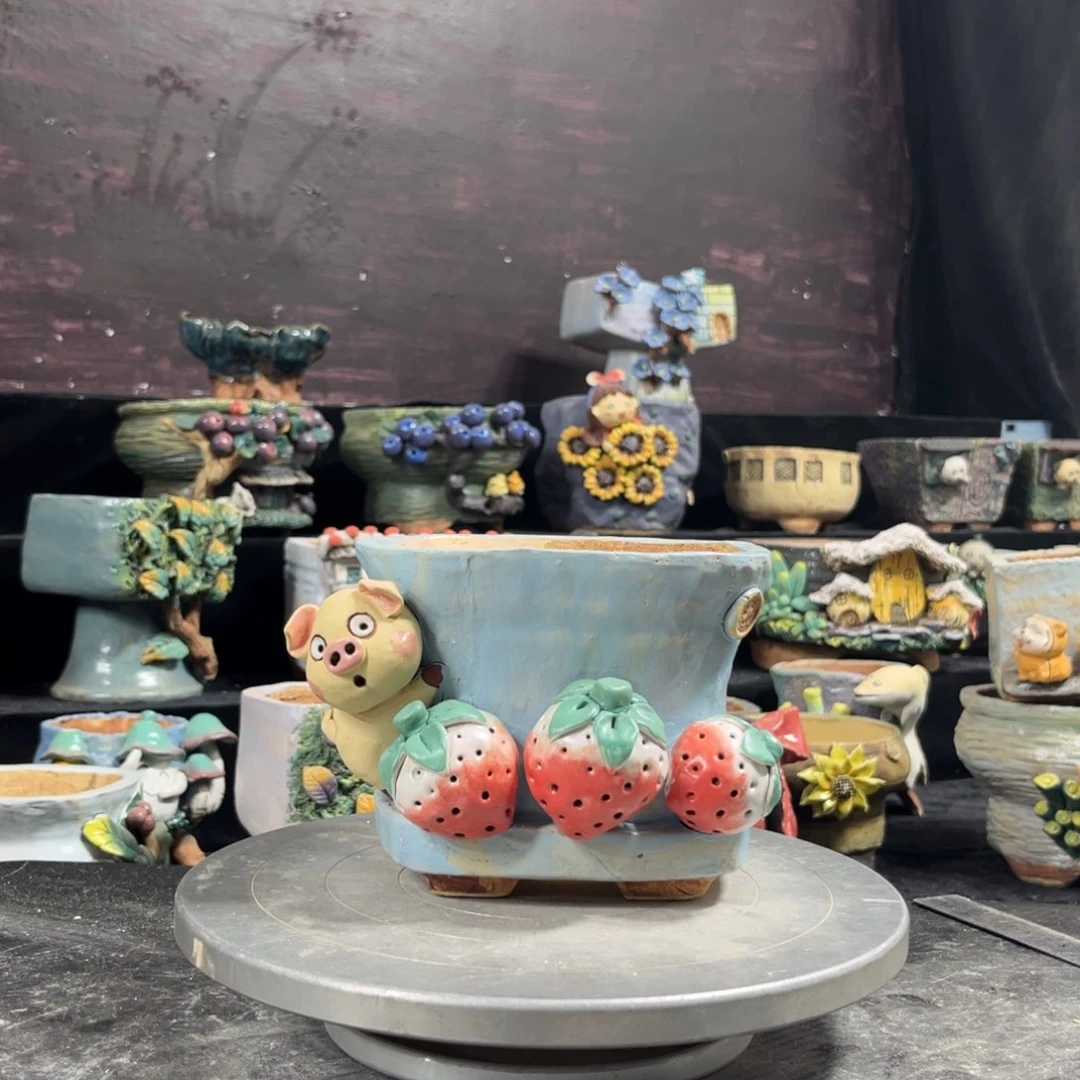 红陶ـ****▗白狐花器多肉花盆